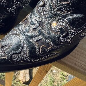 Studded Black Leather Ankle Boots